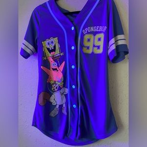 Blue Button-up SpongeBob Jersey with Characters and #99 jersey number